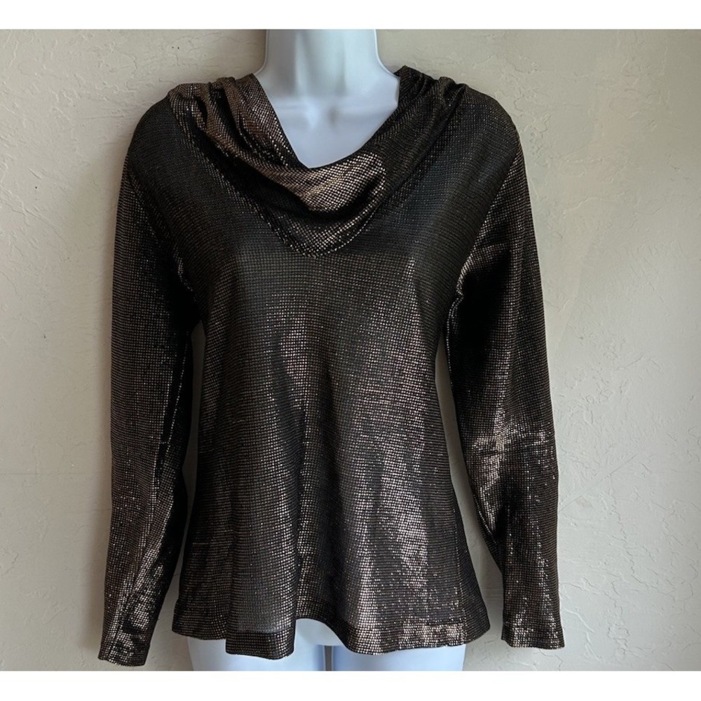 Vintage 1970s Teddi Of California Metallic Top 10 Cowl Disco Glam Bronze Lamé